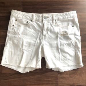 American Eagle White Mid-Length Denim Shorts